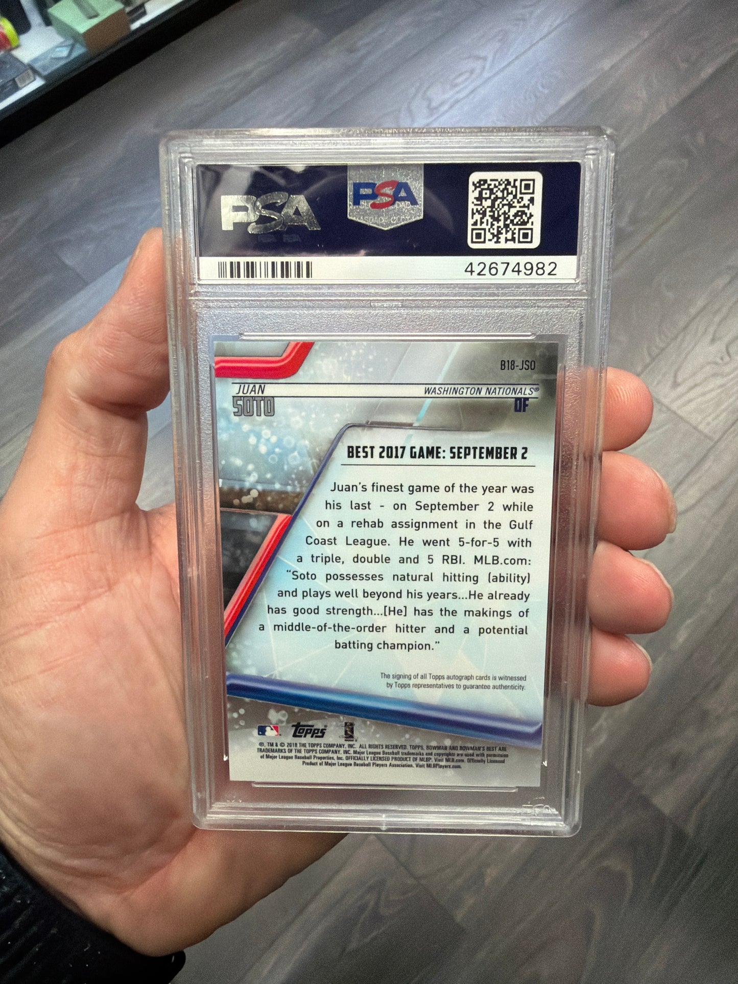 2018 Bowman’s Best Juan Soto PSA 10